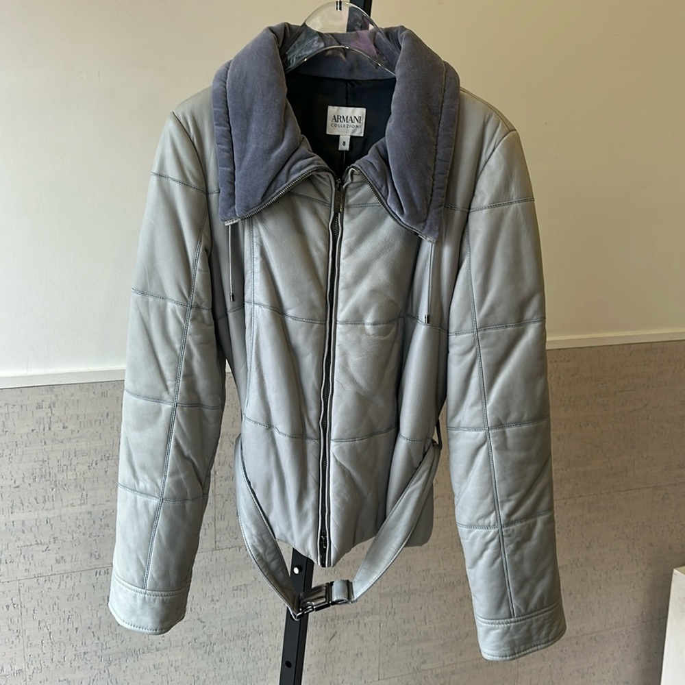 Vintage Armani Baby Blue Suede Collar Jacket